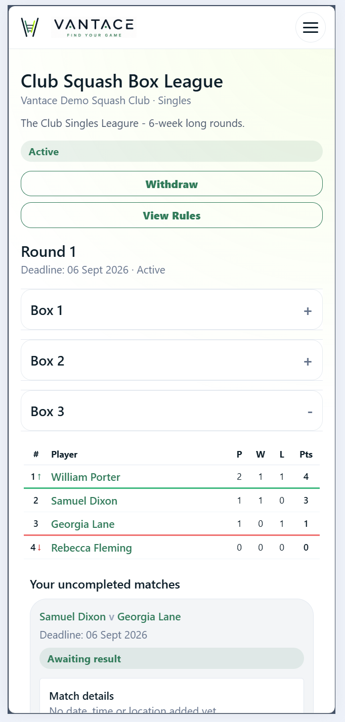 Mobile Vantace feature screenshot