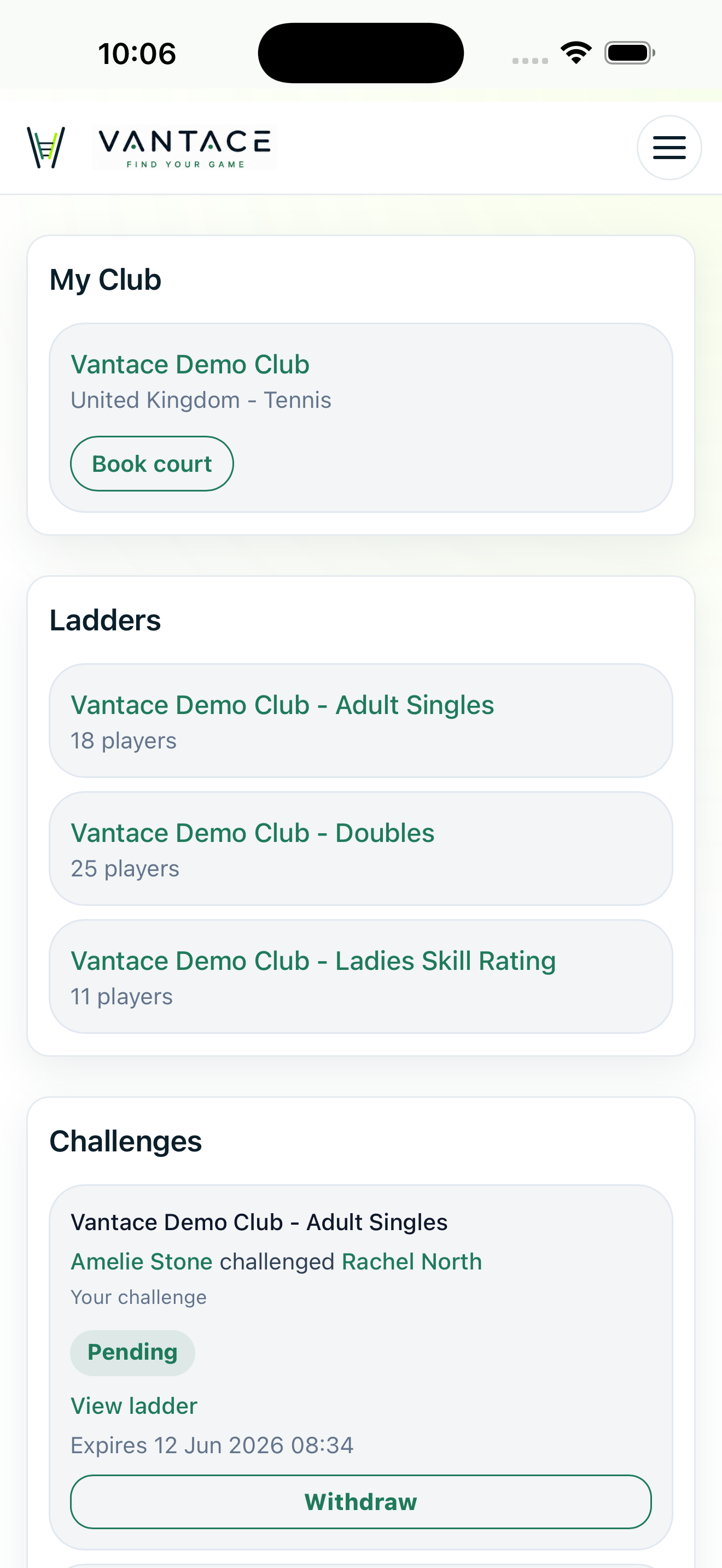 Mobile Vantace feature screenshot